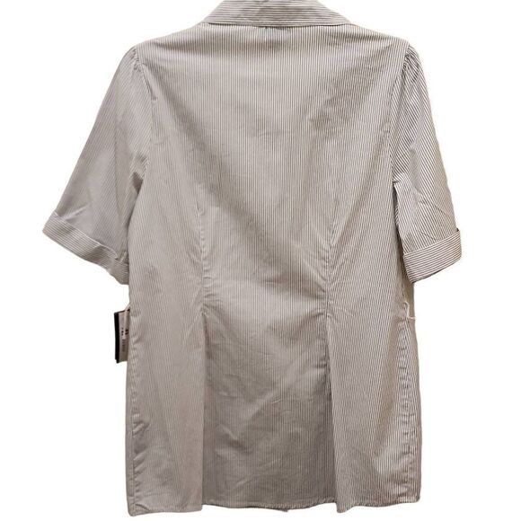 AB Studio Striped Button Front Blouse Woven Watch Pattern Women's Size XL Cotton - Picture 2 of 11